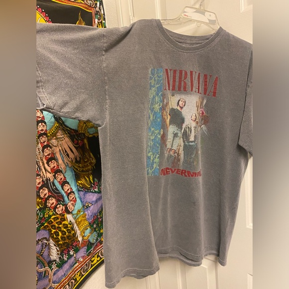 Nirvana oversized grey band tee Shirt distressed vintage look - Picture 1 of 6